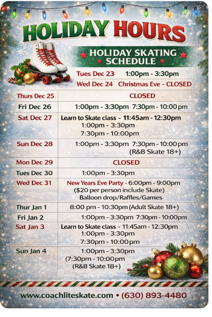 Additional Open Skate Hours – Christmas Week!